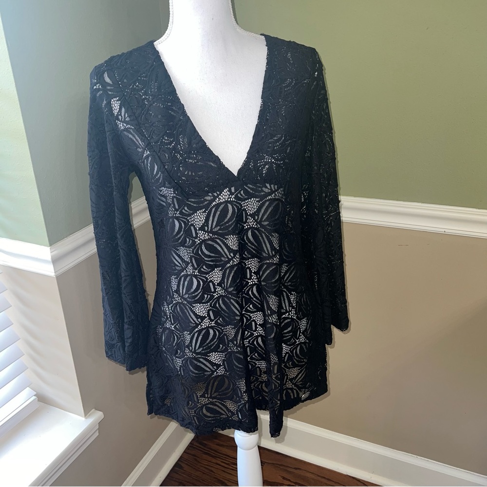 New Guy Harvey black lace cover up top
